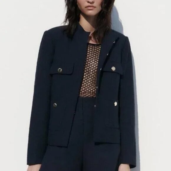 (like new) Zara textured high collar blazer - Picture 2 of 16